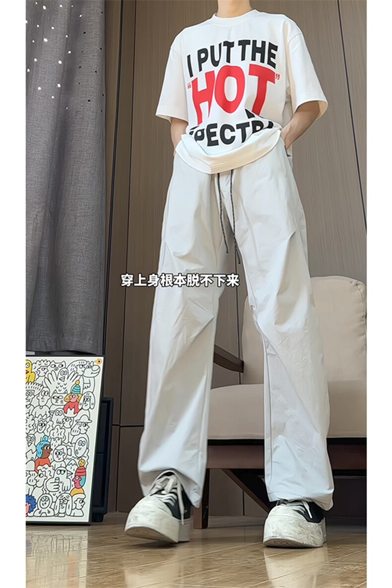 港风细格纹三杠织带褶皱设计大码M-5XL速干休闲裤CK78059P55控88,男装休闲裤,星座226-1