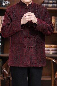 秋冬新款中青年唐装男长袖夹克外套加绒棉服YD735-常规145加绒165图片
