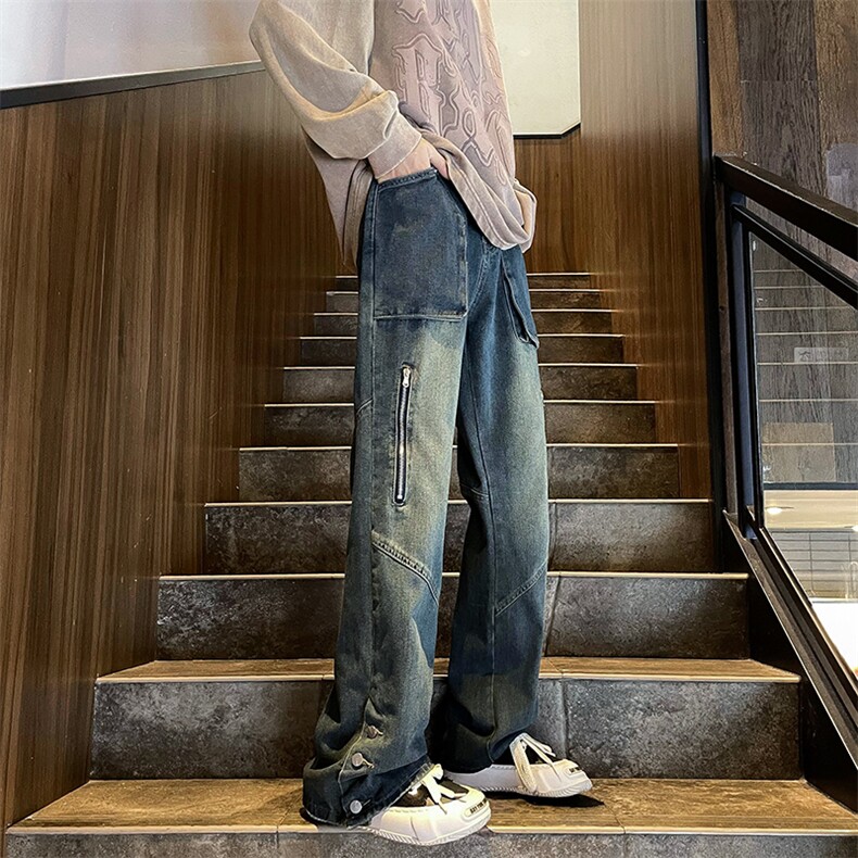 新款港风美式高街潮牌百搭拼接休闲牛仔裤N995-P53,男装牛仔裤,星座308B-1