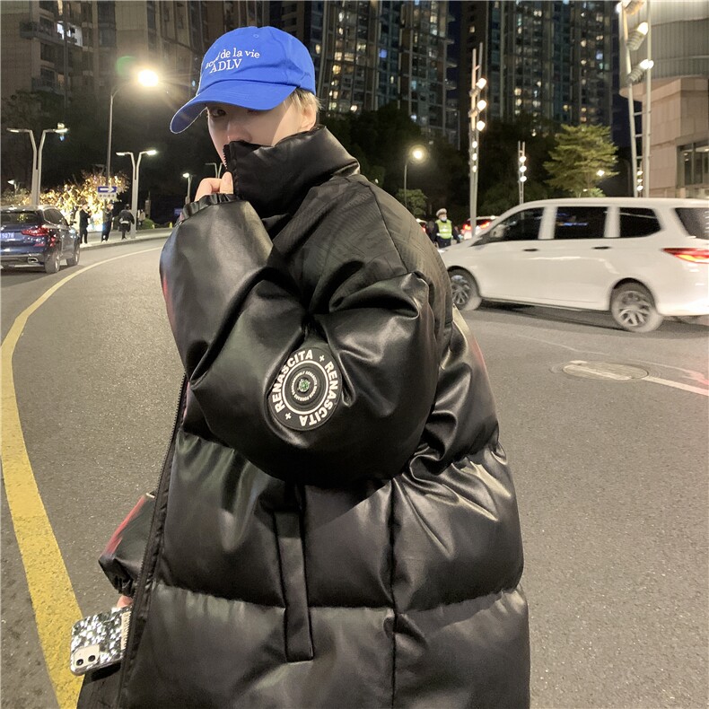 PU皮棉服冬季宽松港风棉衣立领冬装棉袄PM01-P115限158抖音控178图片