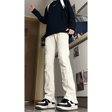 有货。毛边破洞牛仔裤男春季微喇休闲裤RK3412-P43，男装牛仔裤，星座412-3