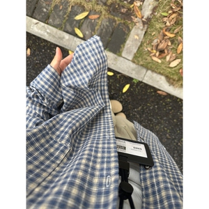 长袖衬衣男夏季新品港风宽松大码青年蓝色格子衬衫CS279-P40