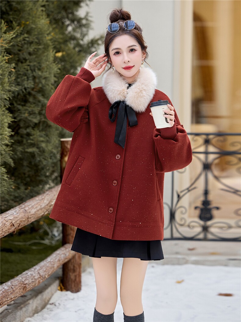 真狐狸毛围脖亮闪闪宽松白鸭绒内胆羽绒服,女装羽绒服,采品优优