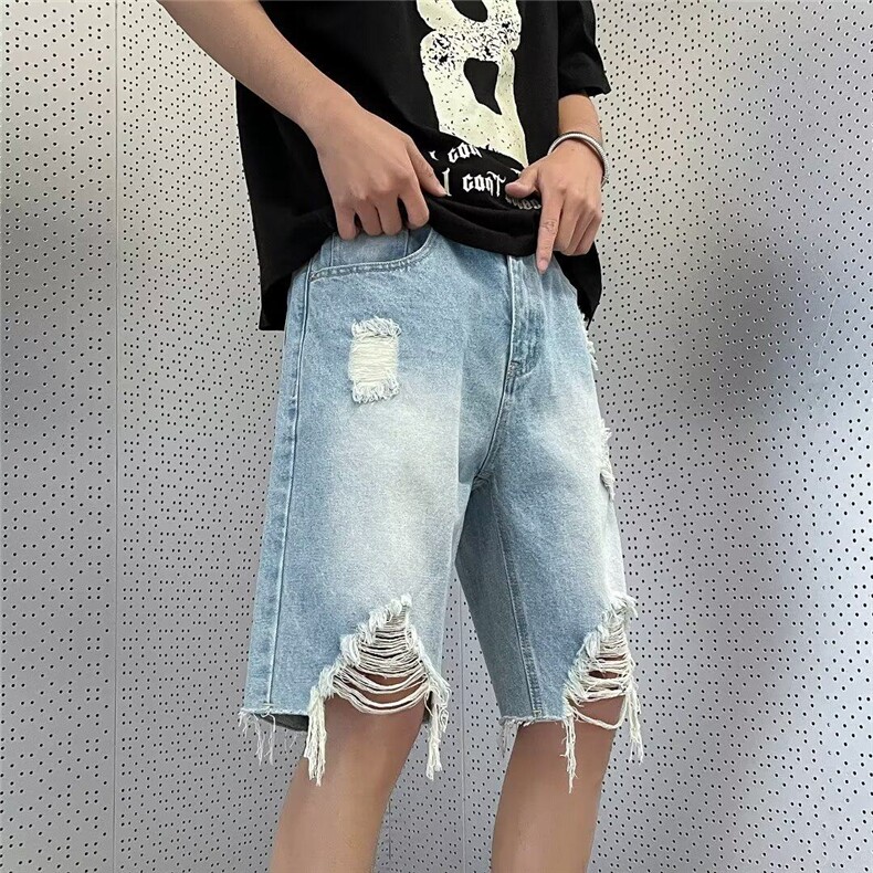 牛仔短裤男水洗纯棉五分裤宽松中裤潮6110P36,男装牛仔裤,星座410-2