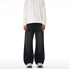 2025秋冬美式泼墨个性涂鸦牛仔裤男直筒cleanfit基础百搭青少年裤，男装牛仔裤，星座301D-3