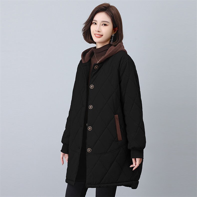 2024年冬季长款连帽加绒加厚休闲女棉衣棉服图片