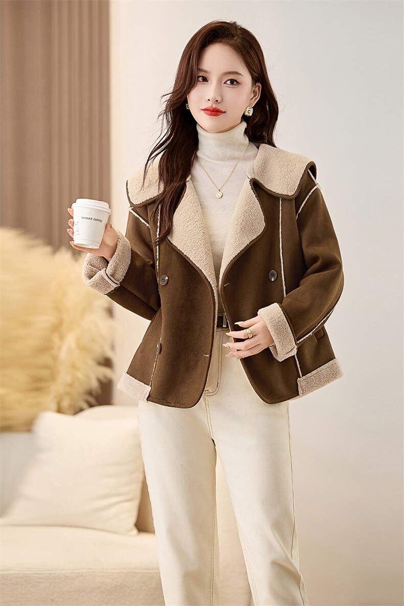 皮毛一体仿羊羔毛外套女2024冬季新款上衣,女装羊羔毛/颗粒绒,秀美人生