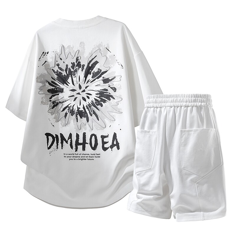 夏季美式潮牌发泡印花短袖T恤休闲短裤两件套装TZ888115特P45控88，男装牛仔裤，电商A309