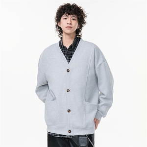 抖音得物高品质 秋冬美式高街重磅单排扣结构卫衣V领开衫外套W110图片