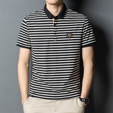 条纹短袖T恤男翻领薄款时尚POLO衫夏季中青年男士休闲棉质体恤衫，男装T恤，电商B212（原钱塘6029）