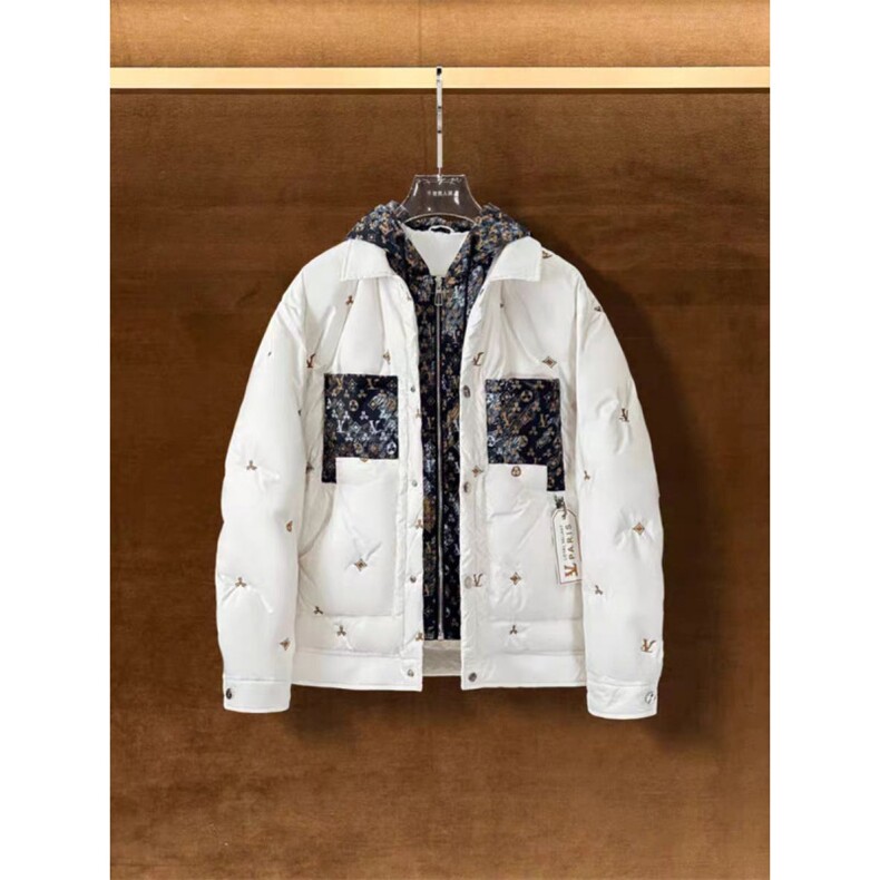(网图)时尚百搭简约连帽老花羽绒服厚款拼料羽绒服313B-AL01-P195,男装羽绒服,星座313B