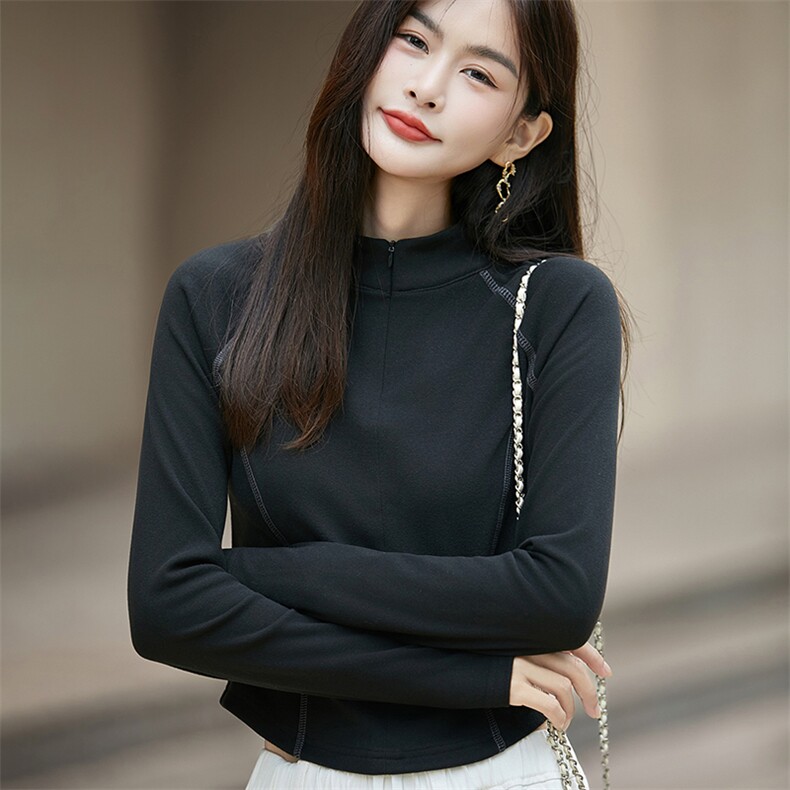 半拉链打底女25秋冬修身德绒新款户外上衣T恤瑜伽服立领保暖上衣,针织衫/毛衣,佳绒高端店