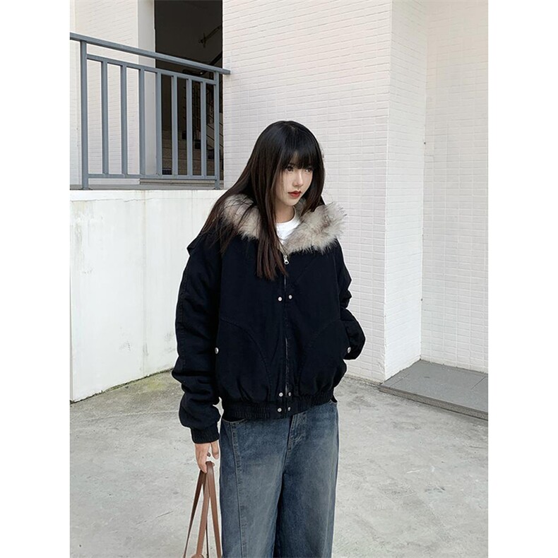 现货高品质美式高街冬季重磅硬挺短款座山雕毛领棉衣男女加厚外套,男装棉衣,电商A486