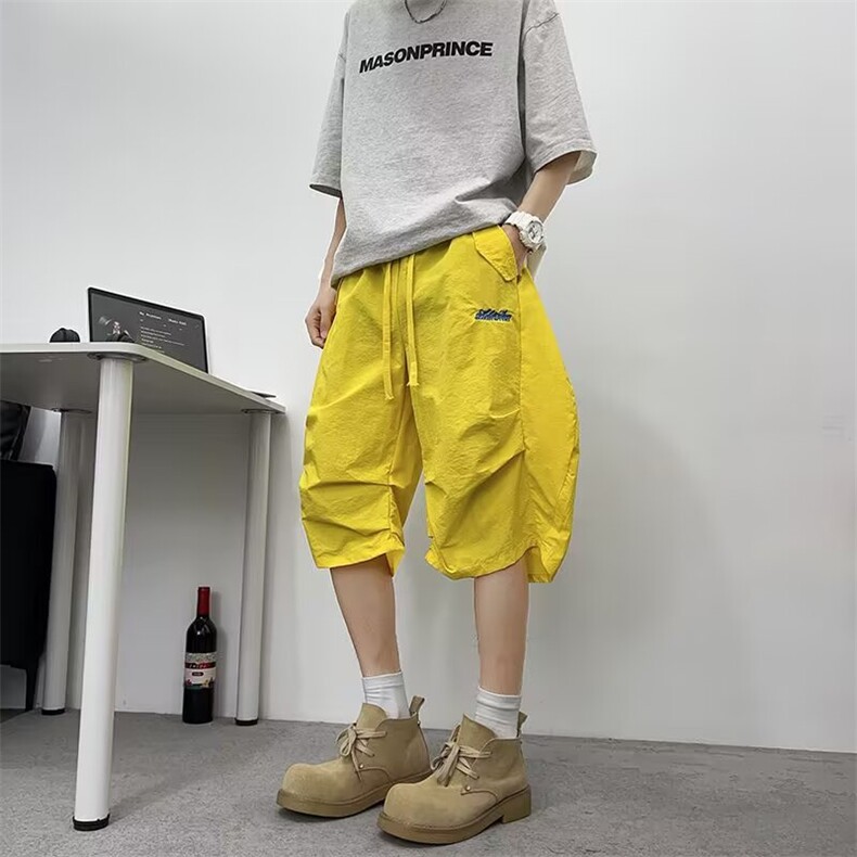 FOFWMODE美式冰丝速干多巴胺短裤男百搭宽松休闲刺绣七分沙滩裤,男装牛仔裤,四季星座505