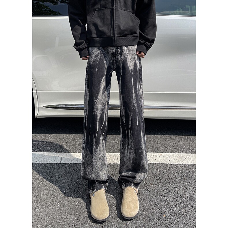 美式高街vibe小众扎染直筒牛仔裤货号K668P60图片