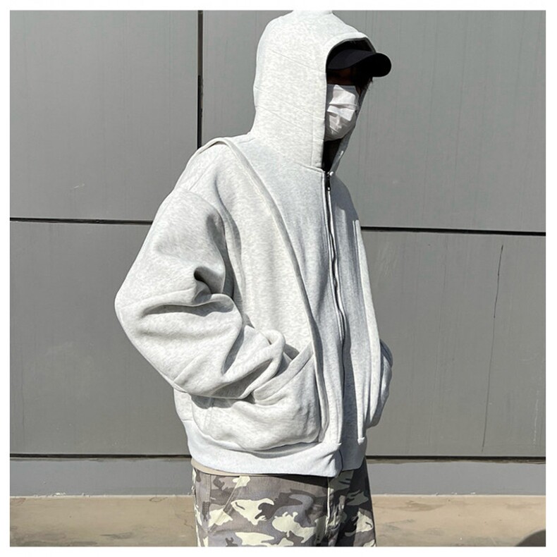 网图重磅全棉420克工装口袋卫衣拼接连帽开衫外套RH5330-P65,男装工装外套,四季星座610B