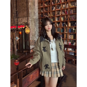 1506-1/WA2721/P71美式复古小熊刺绣夹克男女宽松中性风夹克外套图片