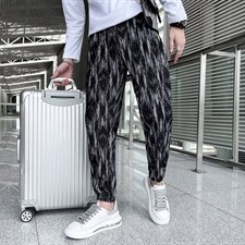 秋冬季新款丝绒压皱花裤子青少年网红同款休闲裤潮流韩版宽松长裤图片