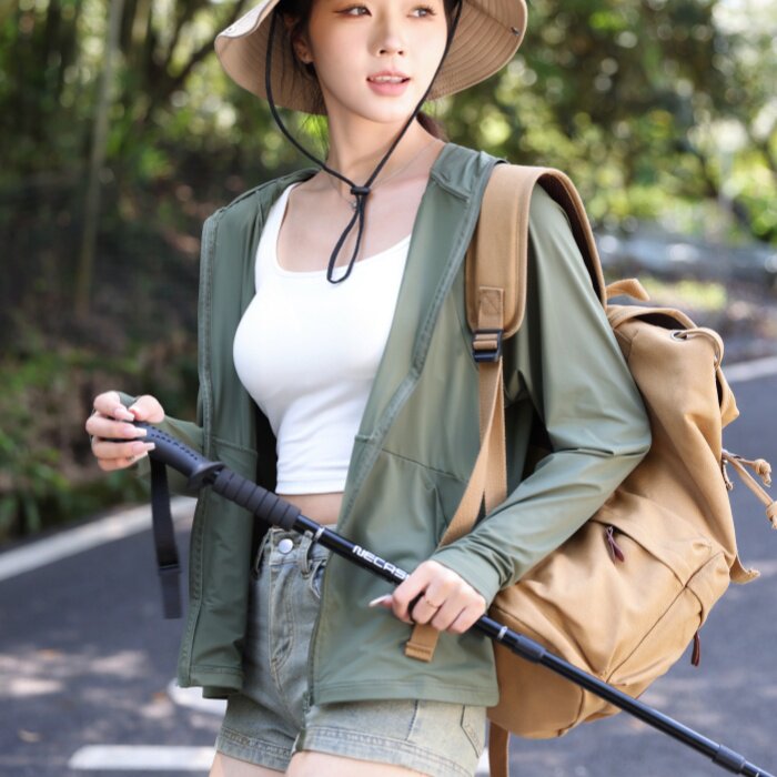 2025夏季新款防晒服透气防紫外线大檐帽防晒衣女子短款,女装防晒衣,蝶眷