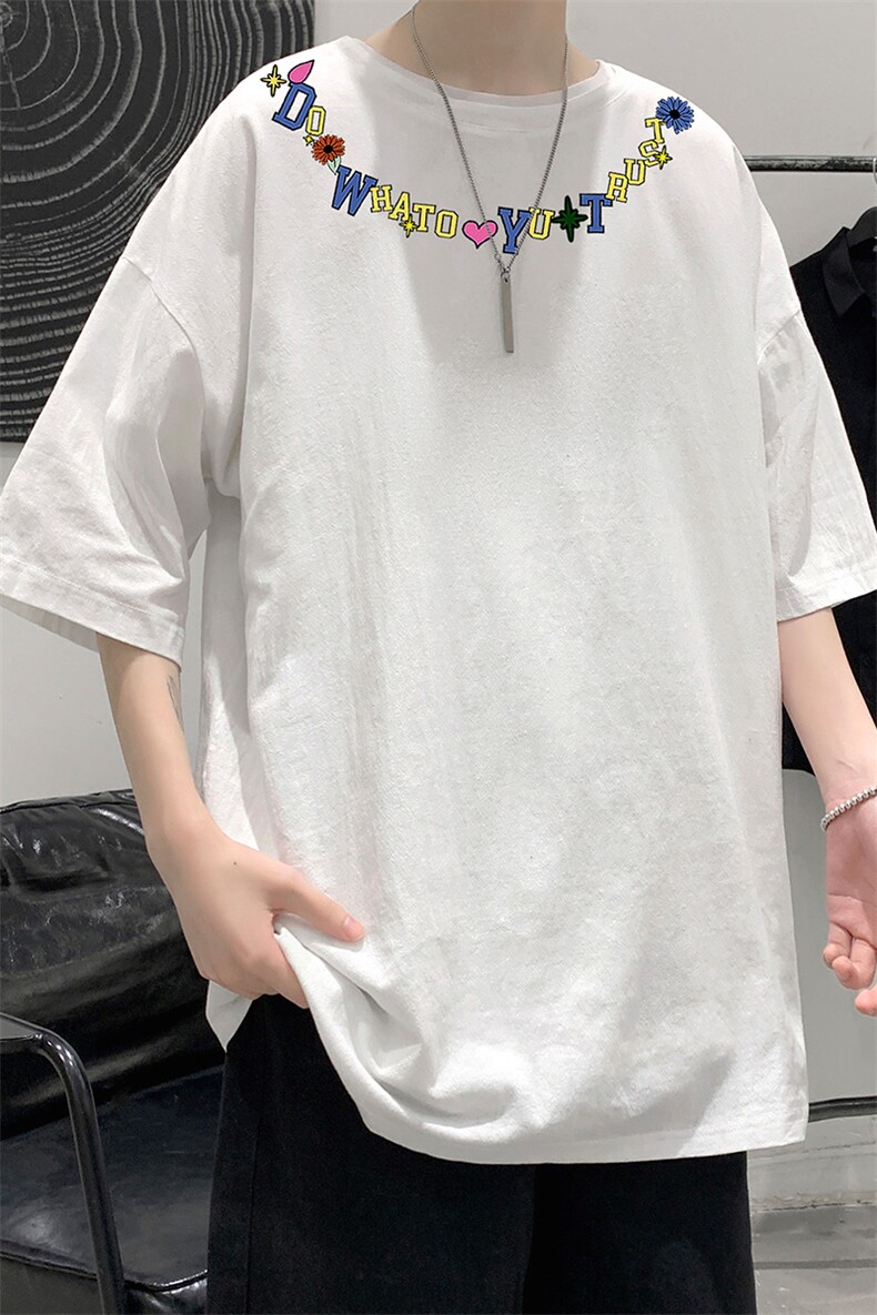 YT26381-P30亚麻短袖t恤男大码五分袖男宽松七分袖大皂风模特,男装T恤,电商A040