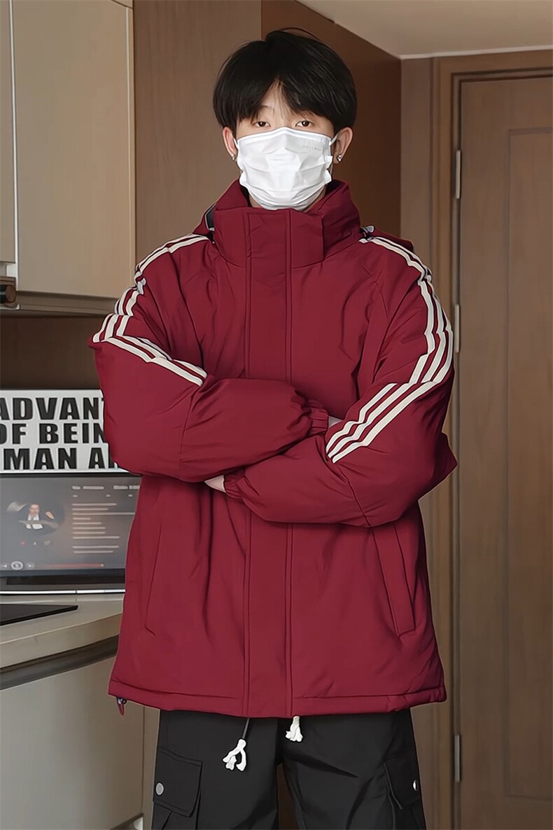 抗寒保暖三条杠拼接连帽棉服男青少年防泼水棉衣M2910特P75控108,男装棉衣,电商A001