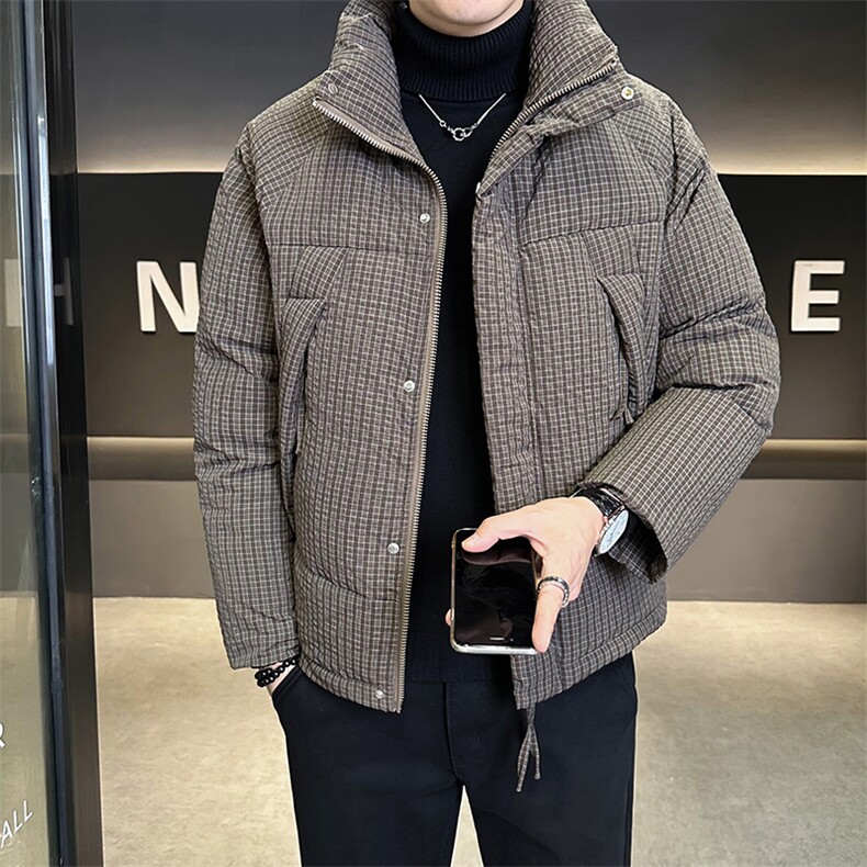 轻薄男冬季2025新款格子立领男装加厚外套A313-2450-P195,男装羽绒服,电商A313