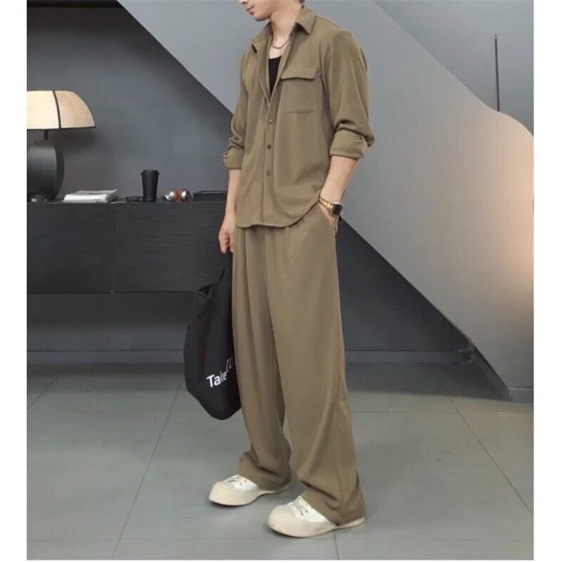 轻熟时尚休闲按时潮流简约衬衫宽松纯色肌理感套装TZ50/P185,男装衬衫,电商A243