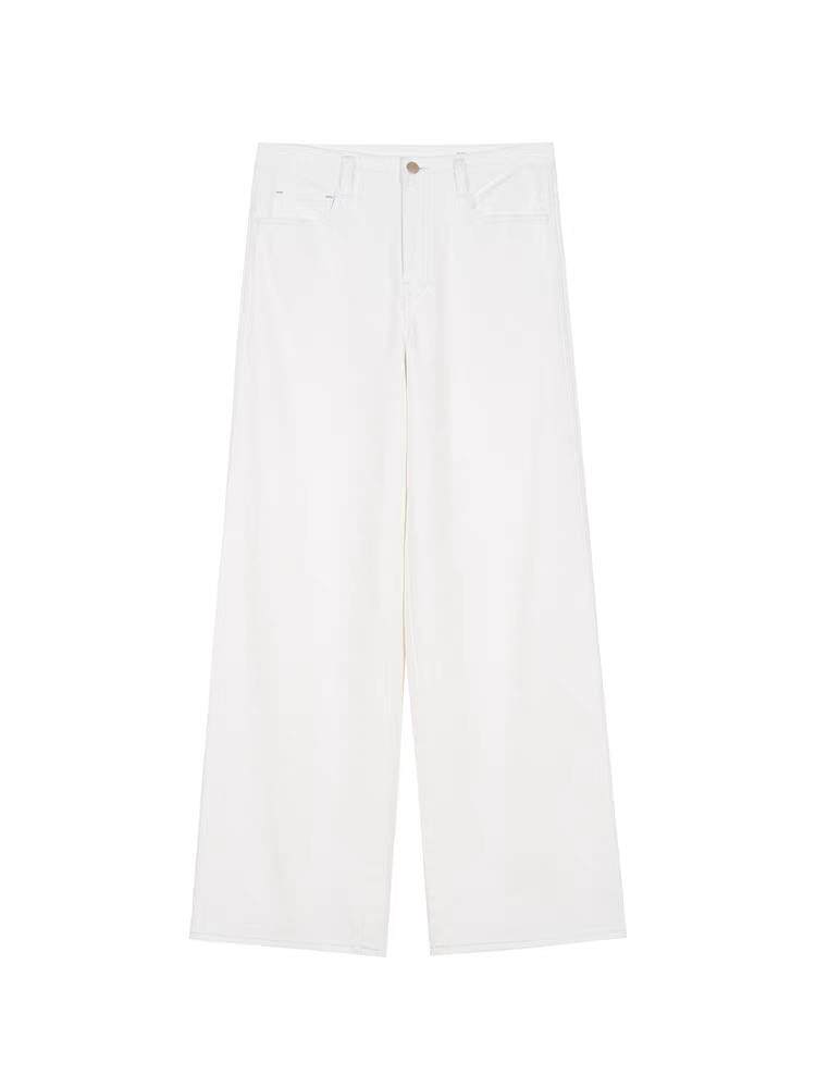 新品25年春季女士经典休闲环保棉白牛仔直筒裤图片