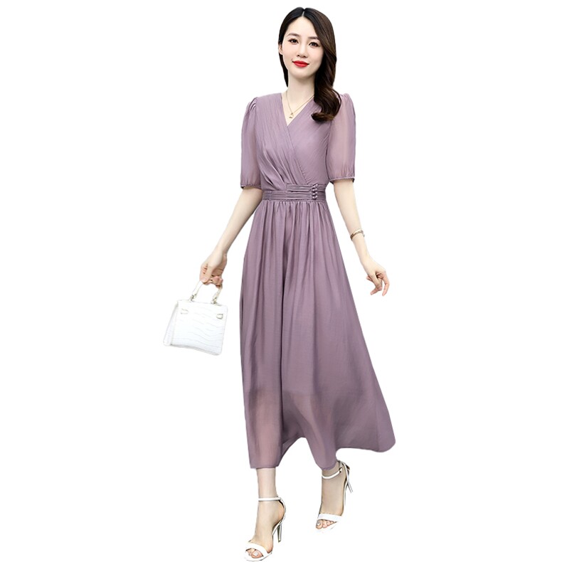 高级感天丝连衣裙女2024夏季新款气质妈妈收腰显瘦高腰薄款a字裙,女装连衣裙,关键词