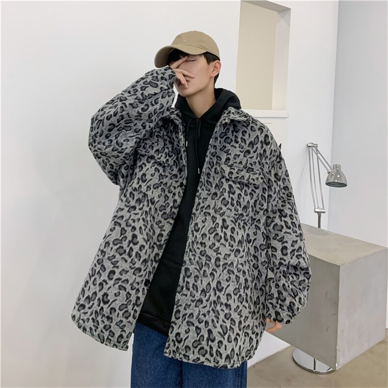 豹纹毛呢外套男宽松潮流帅气潮牌炸街呢子大衣JK0122-P65,男装夹克,星座308B-1