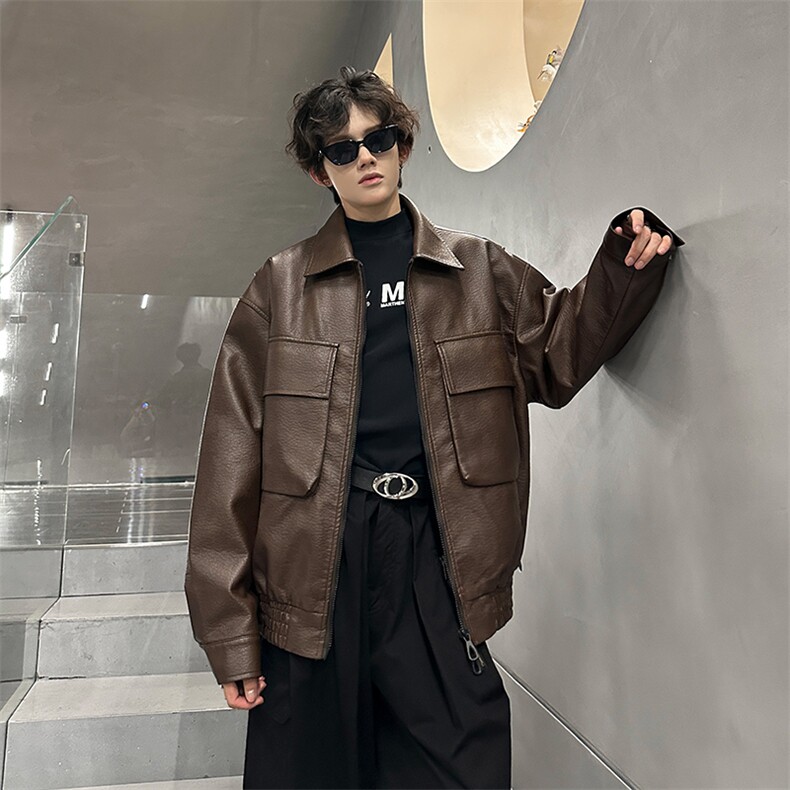 美式复古工装皮衣夹克宽松机车男外套xz405-jk6802-P108控148,男装皮衣,星座405