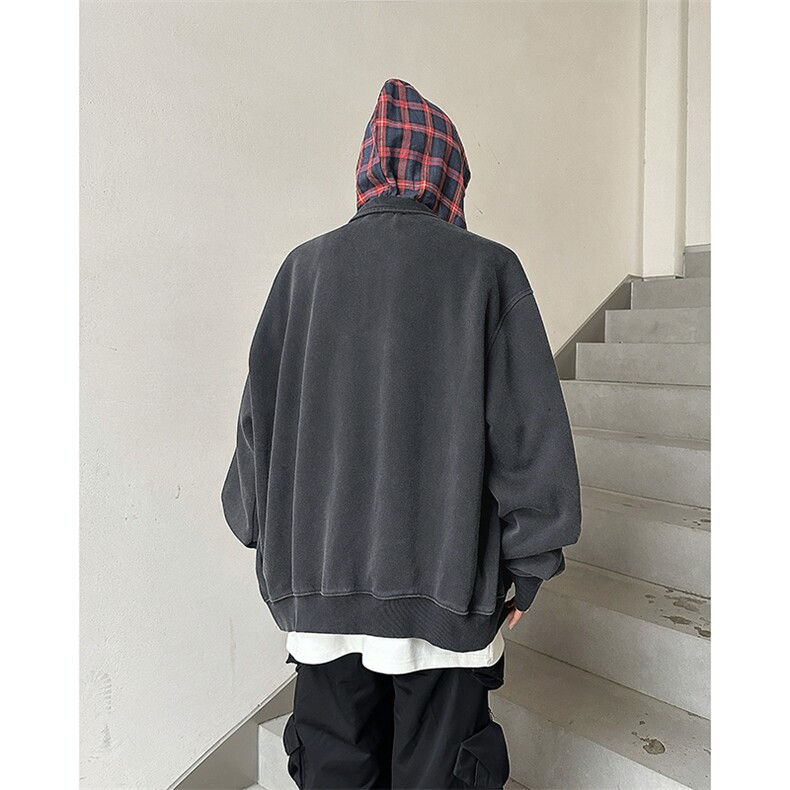 美式复古假两件连帽卫衣男女秋冬季做旧宽松开衫外套潮Y8088-p68,女装短外套,星座1008