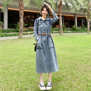 时尚复古牛仔连衣裙女2024春季新款时髦别致chic休闲风中长款裙子图片