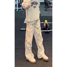 小个子美式高街印花牛仔裤直筒宽松垂感拖地阔腿裤子潮N3052，男装牛仔裤，星座1116A（原606A-3）