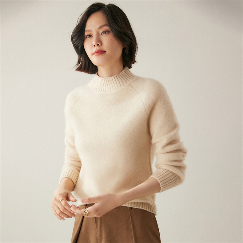 轻奢高端山羊绒衫女半高领王菲同款加厚宽松针织衫秋冬毛衣,女装羊绒衫,绒创羊绒