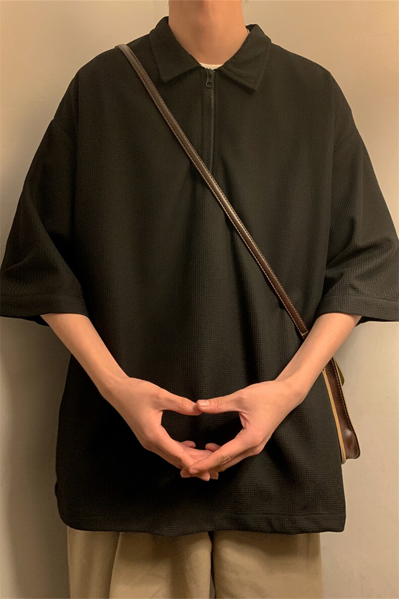 T6075/P25夏季华夫格polo衫T恤男大码宽松纯色简约上衣男装潮,男装Polo衫,电商A141