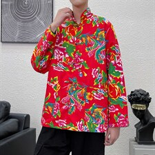 PK01秋新男士唐装东北大花民族风风港风牡丹大花盘扣汉服男装，男装夹克，星座115A(原星座507）