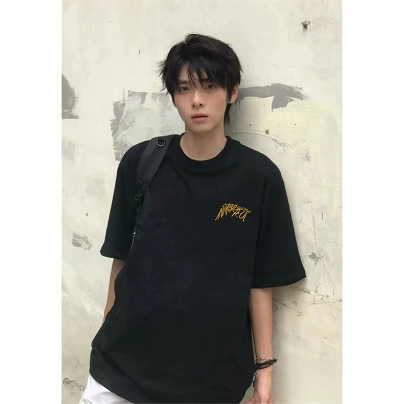 抖音得物210克现货宽松纯棉美式潮牌印花落肩袖纯棉T恤AT21108,男装T恤,电商A443