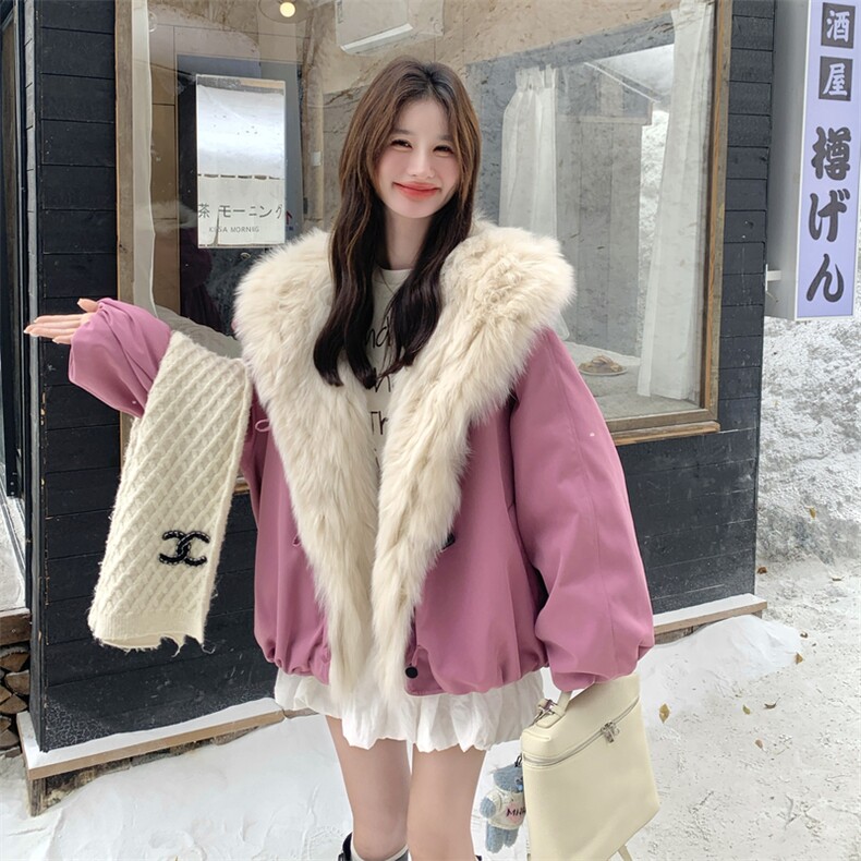 数据款大毛领90白鸭绒树莓粉派克羽绒服2C273-1056-P335-K528,女装羽绒服,2C273
