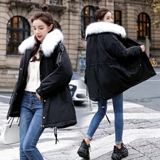 2020年冬季加厚带毛领拉链抽绳收腰显瘦休闲派克服棉衣棉服，女装棉衣/棉服，艾尚靓装