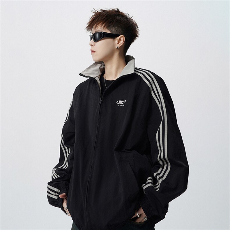 双面穿条纹拼接连帽夹克JK102P80,男装夹克,电商A073