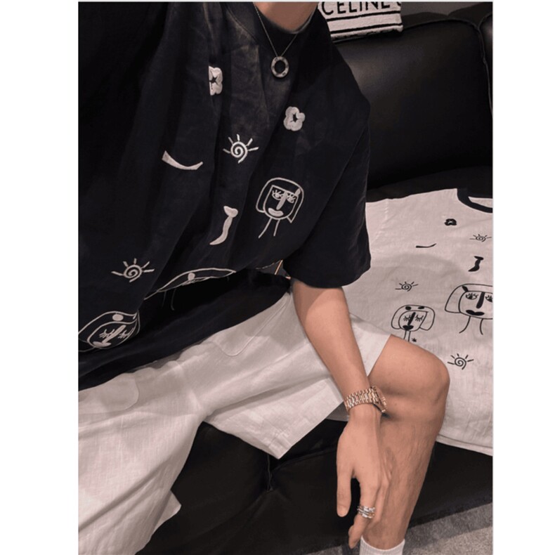 抖音---陈发财--涂鸦刺绣100亚麻短袖T恤t29-TP65图片