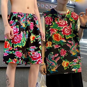 TZ01男士休闲大码东北大花T恤短裤套装男女运动休闲装风特色