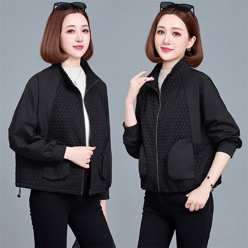 时尚百搭短款外套女2024秋季新款休闲立领棒球服拼接宽松夹克上衣,女装短外套,魅影