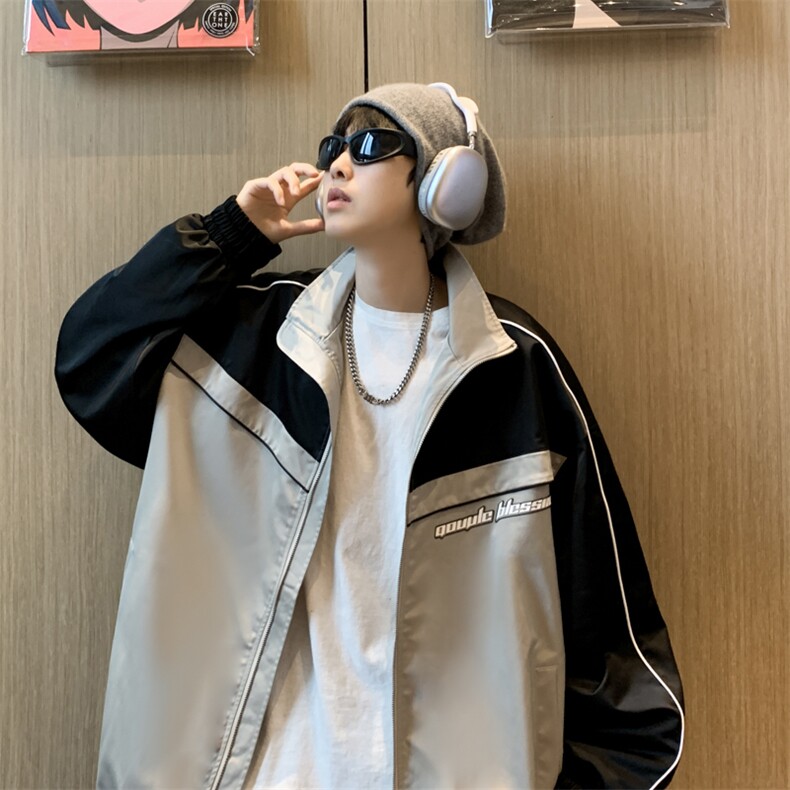美式复古拼接机车服情侣加厚皮衣夹克外套男JK0633-P65,男装夹克,星座308B-1