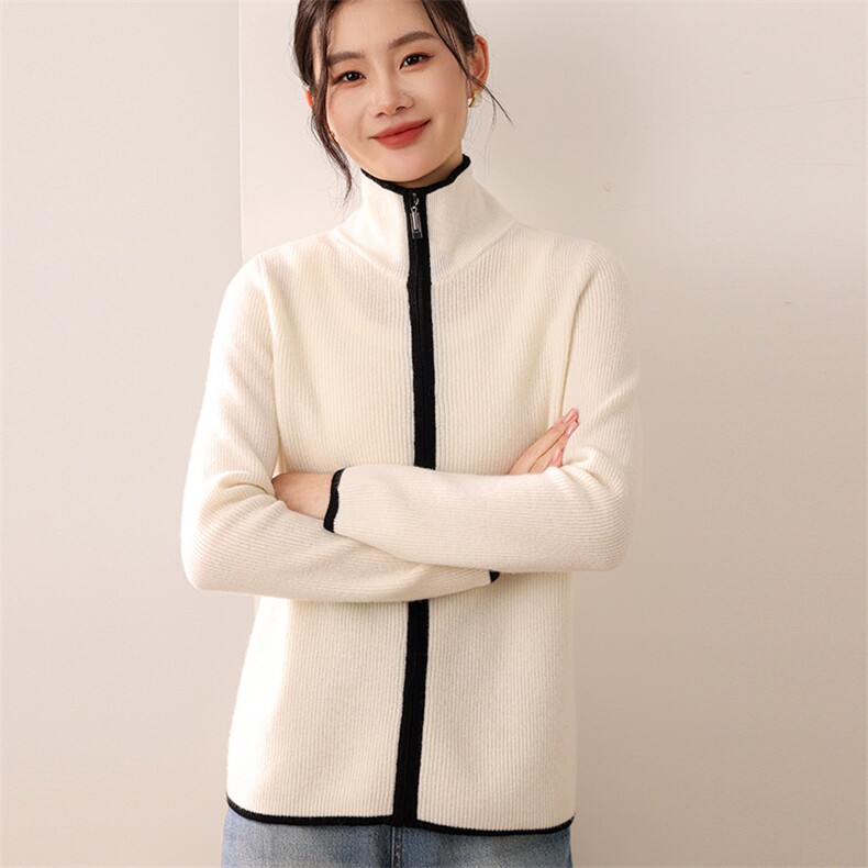 2025年秋季新款百搭女士羊毛女拉链开衫，女装羊毛衫，狄美羊绒