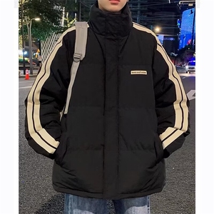 冬季设计感休闲宽松棉服外套男女情侣保暖棉衣潮流条纹立领棉袄男图片