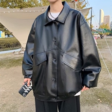 复古青年软皮衣男宽松韩版翻领机车服潮牌飞行员皮夹克LW27P70，男装夹克，星座1116-2