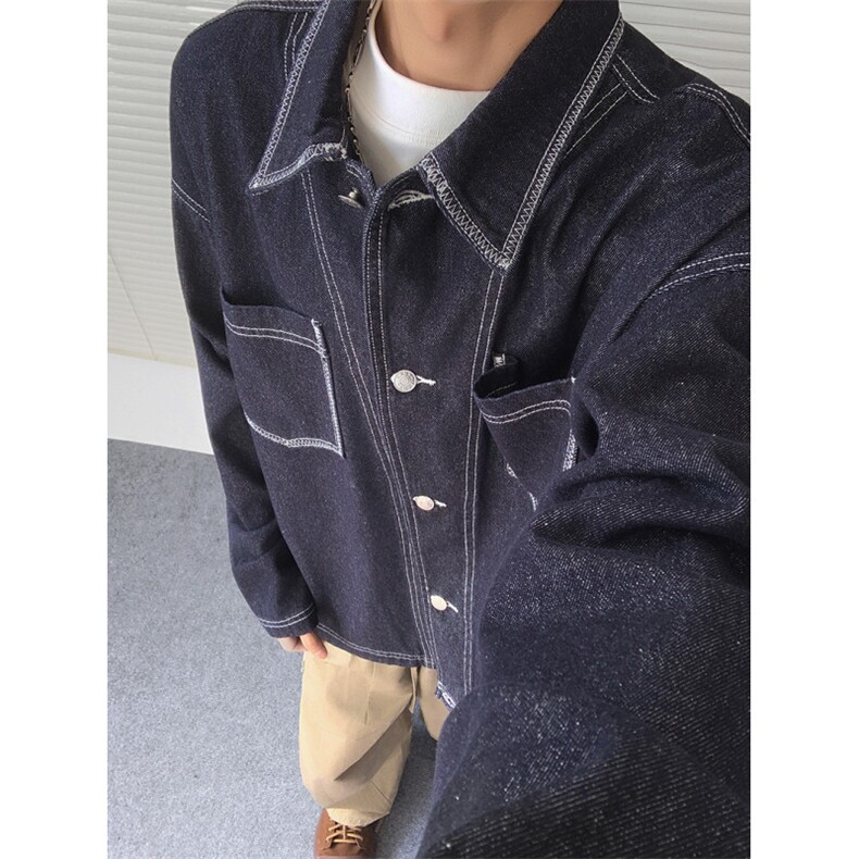 得物品质秋裤男牛仔夹克明线大口袋宽松外套JK1047P80,男装夹克,星座1013-1
