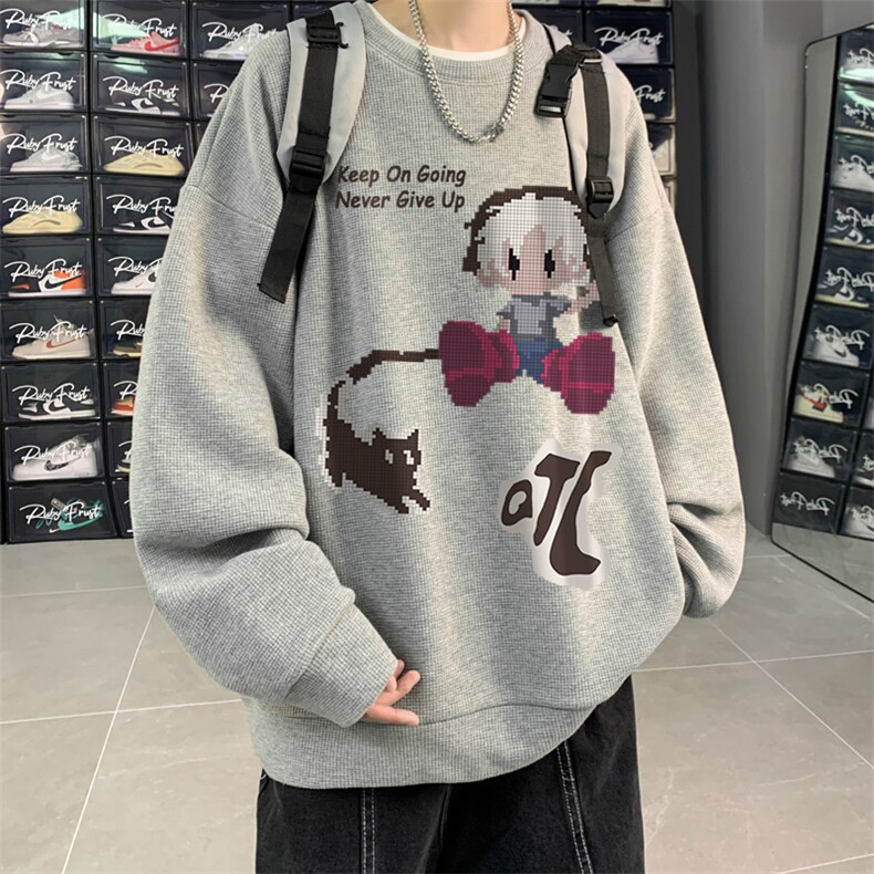 华夫格！华夫格上衣男圆领华夫格卫衣男大码长袖t恤男HY160-P30图片